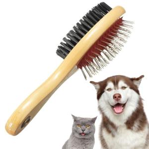 Double-Sided Wooden Dog Brush for Grooming