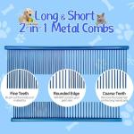 Stainless Steel Pet Grooming Combs - 2 Pack