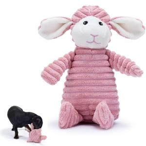 Zappi Co Pink Lamb Plush Dog Toy with Squeaker