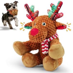 Christmas Reindeer Dog Toy with Squeaker & Crinkle Ears