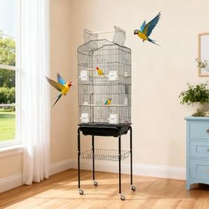 Large Metal Bird Cage with Play Top and Stand