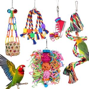 Parakeet Bird Toys with Rope Perch and Chew Fun