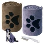 2 Pack Soft Dog Towels & Flea Comb Set