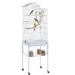 Yaheetech Large Roof Top Budgie Cage Bird Cage with Stand Rolling Metal Parrot Cage for Cockatiels/Parakeets White