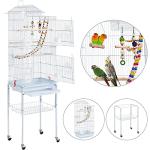 Yaheetech Large Roof Top Budgie Cage Bird Cage with Stand Rolling Metal Parrot Cage for Cockatiels/Parakeets White