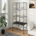 Spacious Metal Bird Cage with Rolling Wheels