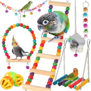 9-Piece Wooden Bird Toy Set for Parakeets
