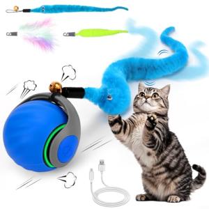 Automatic Rolling Cat Toy Ball with Feather Tails