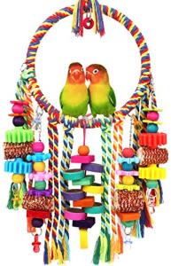 Colorful Bird Rope Swing Perch with Chew Toys
