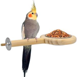 KATUMO Wooden Bird Perch and Feeding Cup