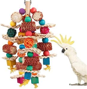 Natural Corn Cob Parrot Chew Toys with Blocks