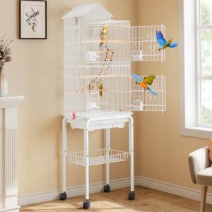 Large Metal Bird Cage with Rolling Stand and Accessories