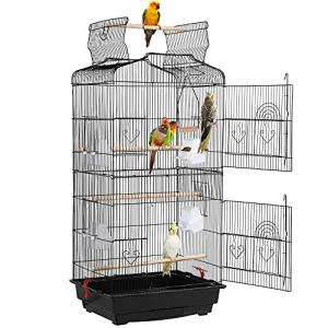 Yaheetech Black Metal Bird Cage with Play Top