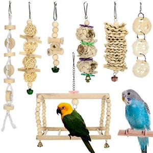 7 Pack Natural Wood Bird Toys for Small Birds
