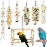 7 Pack Natural Wood Bird Toys for Small Birds