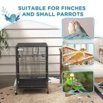 PawHut Small Bird Cage on Rolling Stand - Grey
