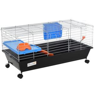 PawHut Small Animal Cage with Wheels and Accessories