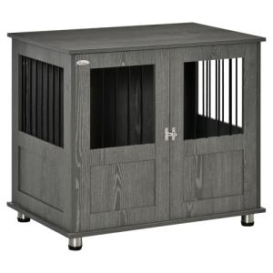 PawHut Grey Dog Crate Furniture End Table