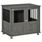 PawHut Grey Dog Crate Furniture End Table