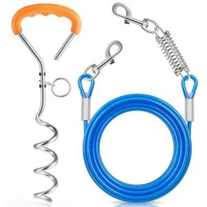 Dog Tie Out Cable and Stake for Outdoor Use