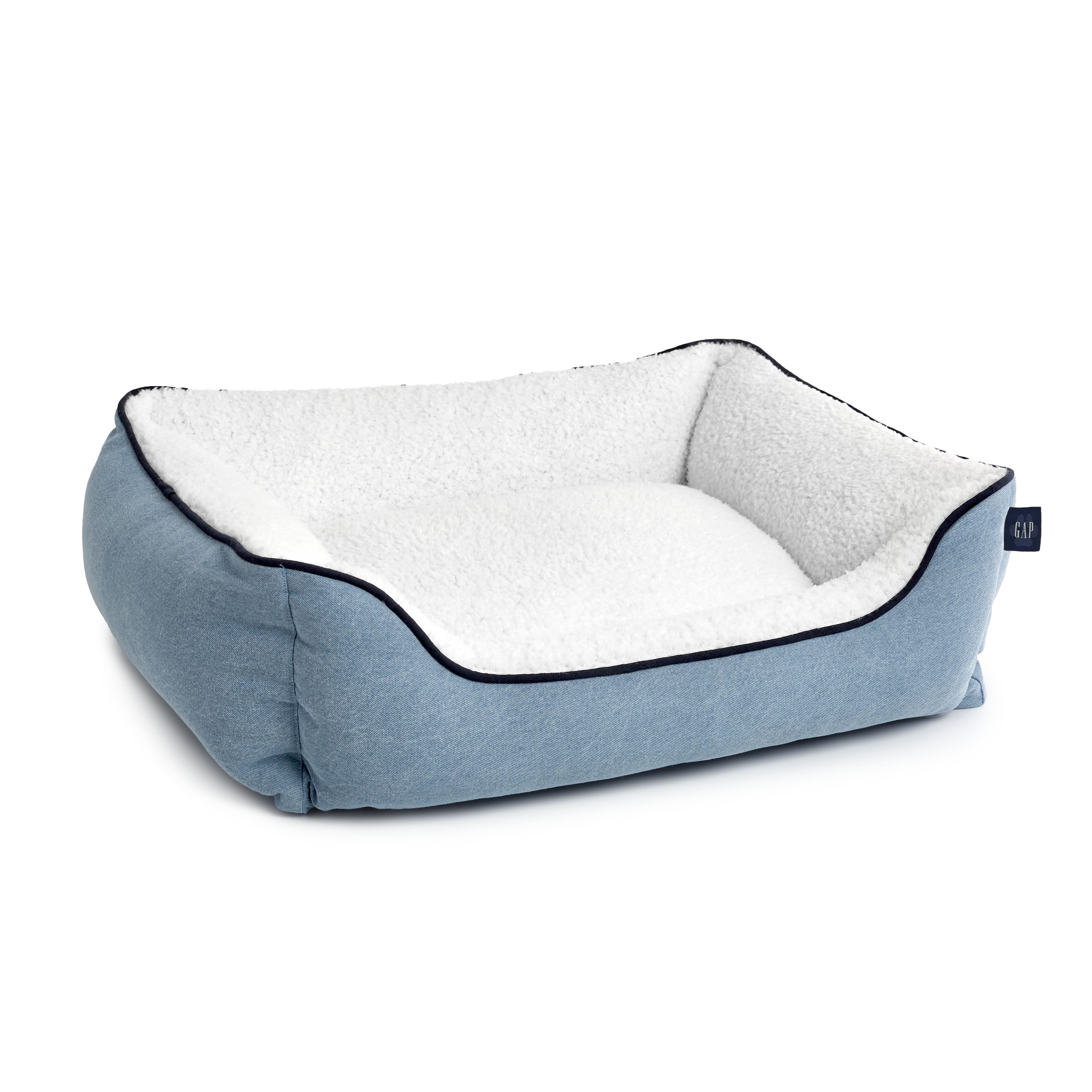 Light Blue Denim Pet Bed with Sherpa Inner