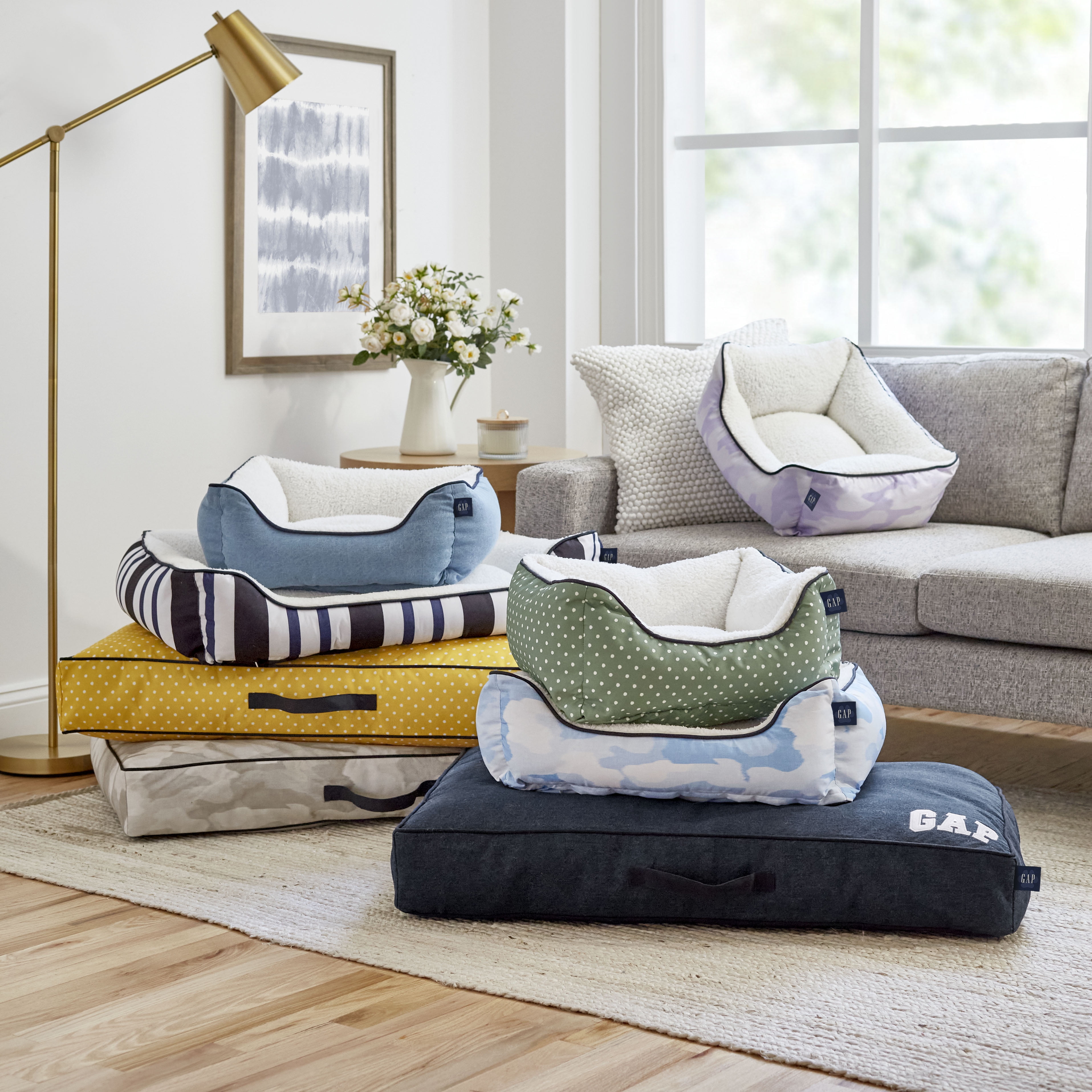 Light Blue Denim Pet Bed with Sherpa Inner