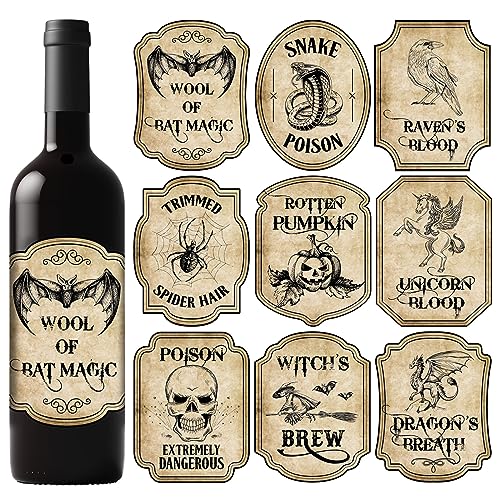 Vintage Halloween Wine Bottle Labels - 54 Pack