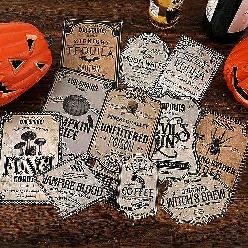 Halloween Vintage Wine Bottle Labels - 36 Pack
