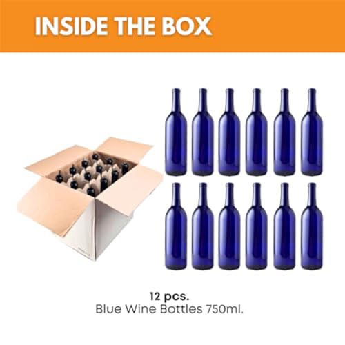 Cobalt Blue 750ml Bordeaux Wine Bottles - 12 Pack