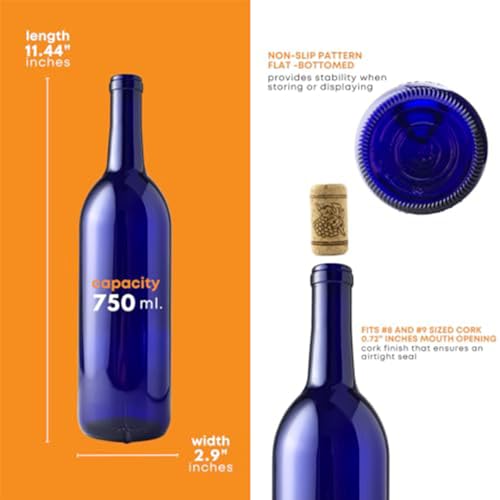 Cobalt Blue 750ml Bordeaux Wine Bottles - 12 Pack