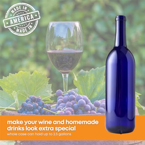 Cobalt Blue 750ml Bordeaux Wine Bottles - 12 Pack