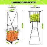 Portable Tennis Ball Collector with Wheels and Basket
