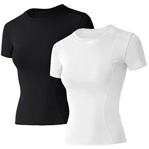 Loovoo Women's Athletic Compression Workout Shirts 3-Pack