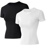 Loovoo Women's Athletic Compression Workout Shirts 3-Pack