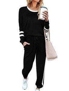 Aloodor Women's Two-Piece Sweatshirt Set, Black