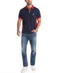 Men's Short Sleeve Color Block Tennis Polo - Navy