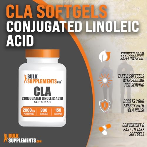 BULKSUPPLEMENTS.COM Conjugated Linoleic Acid Softgels - CLA 2000mg - CLA Supplements - CLA Safflower Capsules - CLA Pills - 2 CLA Softgels per Serving - 150-Day Supply (300 Softgels)