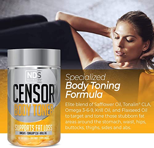 Censor NDS Nutrition Fat Loss and Body Toner with CLA, Fish Oil, Safflower and Omega 3-6-9 Blend - Dietary Supplement for Improved Energy and Health (90 Softgels)