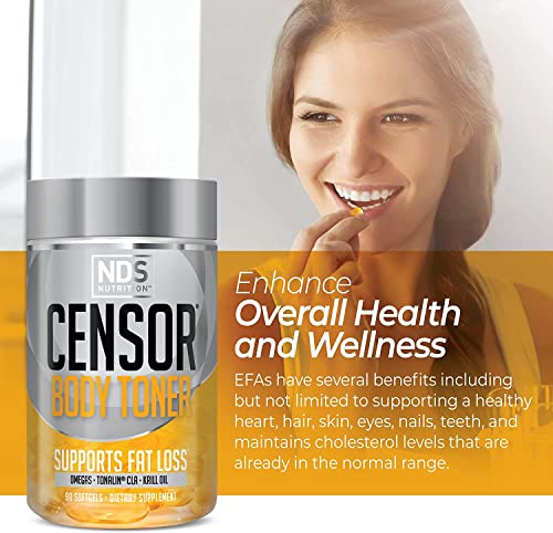 Censor NDS Nutrition Fat Loss and Body Toner with CLA, Fish Oil, Safflower and Omega 3-6-9 Blend - Dietary Supplement for Improved Energy and Health (90 Softgels)