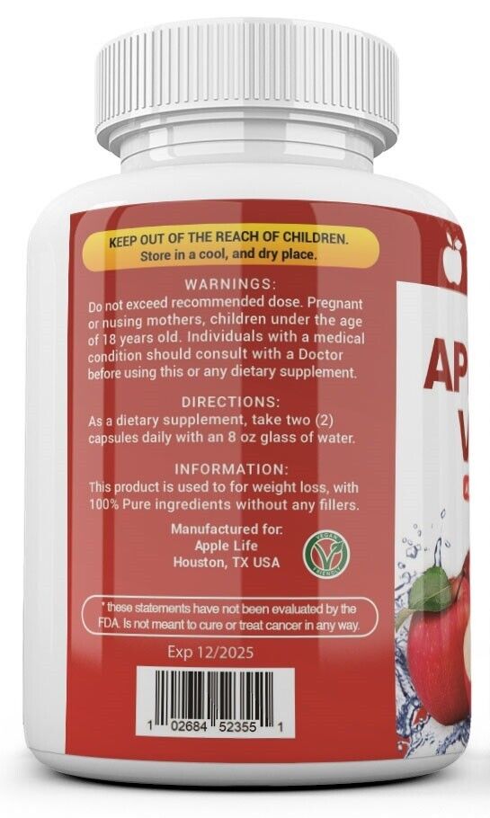 Pure Apple Cider Vinegar: 3000mg Weight Loss Pills