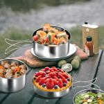 Set of 4 Stainless Steel Camping Pots