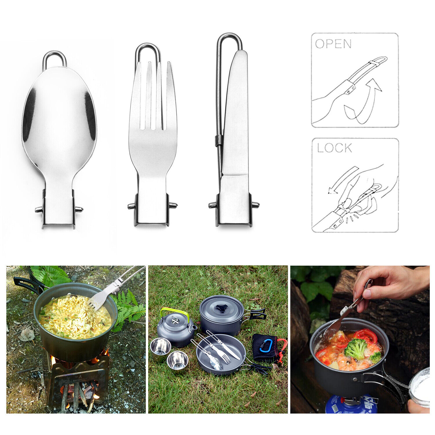 10pc Outdoor Camping Cookware Mess Kit Pot Pan Cup
