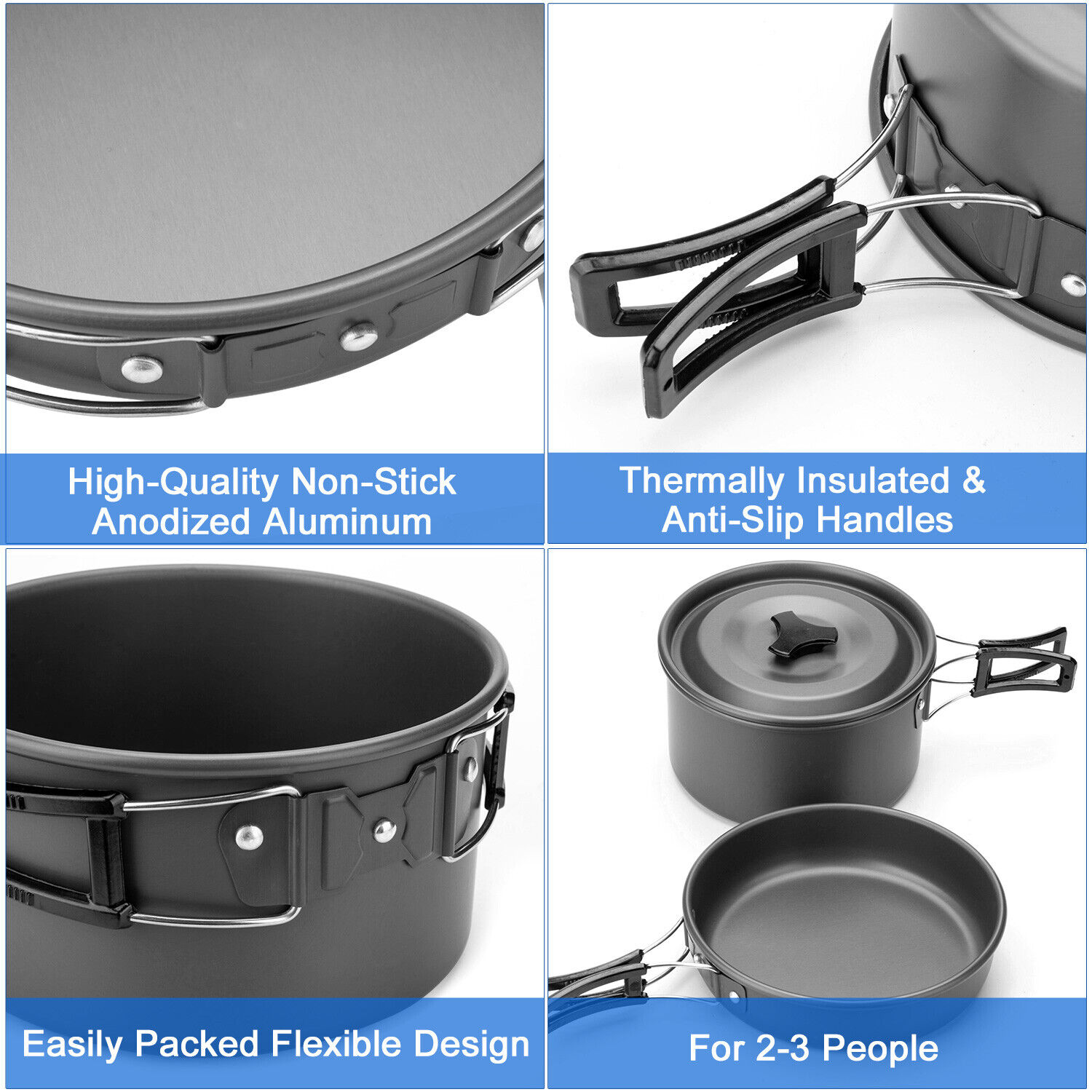 10pc Outdoor Camping Cookware Mess Kit Pot Pan Cup