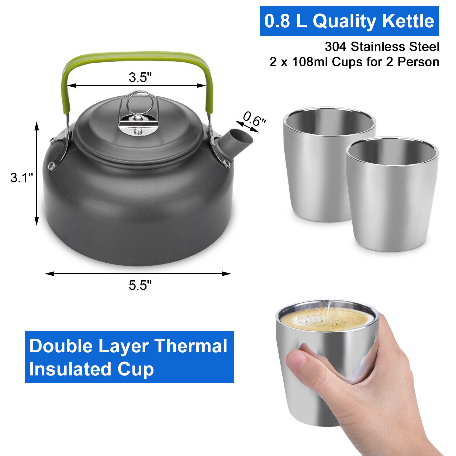 10pc Outdoor Camping Cookware Mess Kit Pot Pan Cup