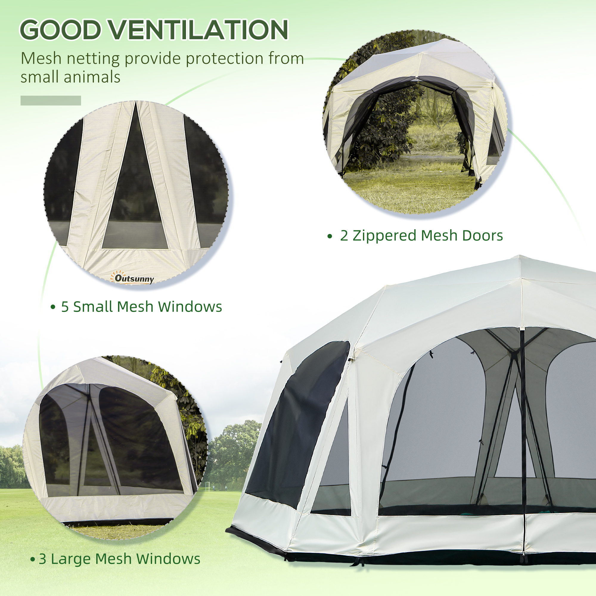 20-Person Camping Tent with Steel Frame, Mesh Windows