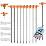 Heavy-Duty Family Tent Stakes with Ropes - 10 Pack