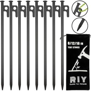 12-Inch Heavy Duty Steel Tent Stakes - 8 Pack