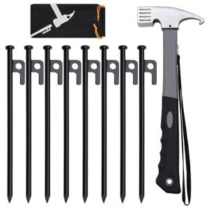 Heavy-Duty Forged Steel Tent Stakes & Hammer Set