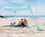 SUN NINJA Beach Tent Shelter with UPF50+ Protection, Includes Sand Shovel, Ground Pegs, Stability Poles, Outdoor Pop Up Shade Canopy for Camping, Fishing, Backyard Fun