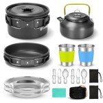 Odoland 15pcs Camping Cookware Mess Kit, Non-Stick Set